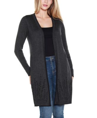Women's Embroidered Open-Front Cardigan Sweater