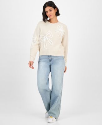 Juniors' Soutache Bow Crewneck Sweater