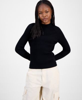 Hooked Up by IOT - Juniors' Mock-Neck Rib-Knit Long-Sleeve Sweater