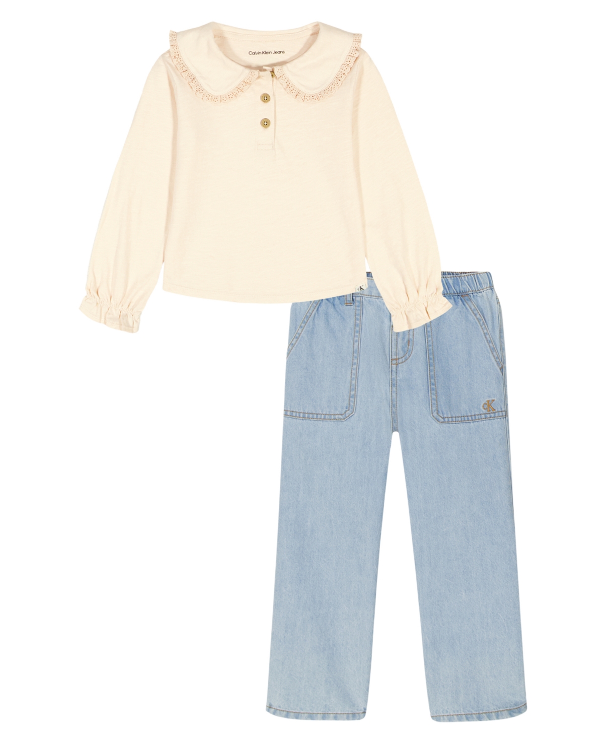 Calvin Klein Toddler And Little Girls 2-piece Collared Top And Pant Set In Multi
