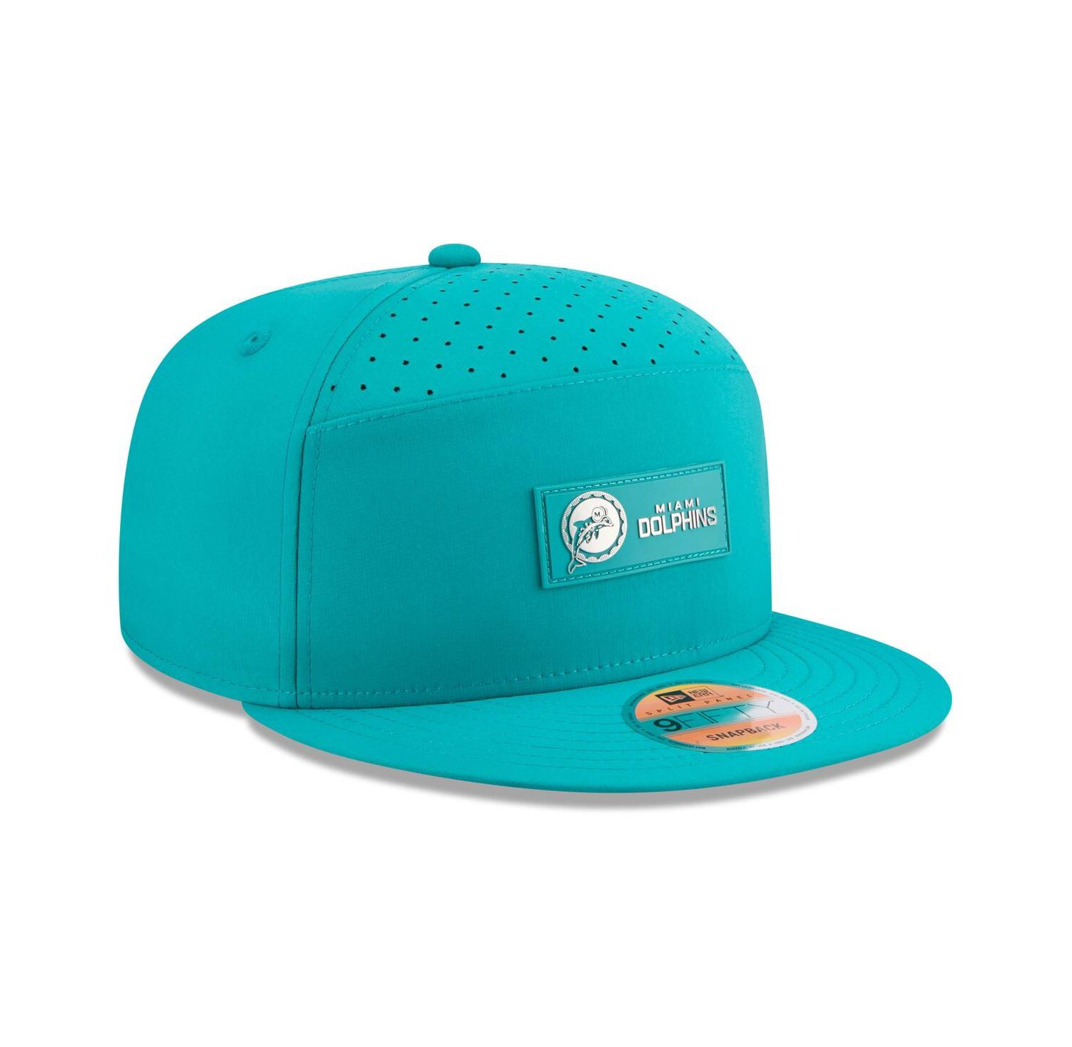 Men's Aqua Miami Dolphins 2025 Sideline Throwback Split Panel 9FIFTY Snapback Hat