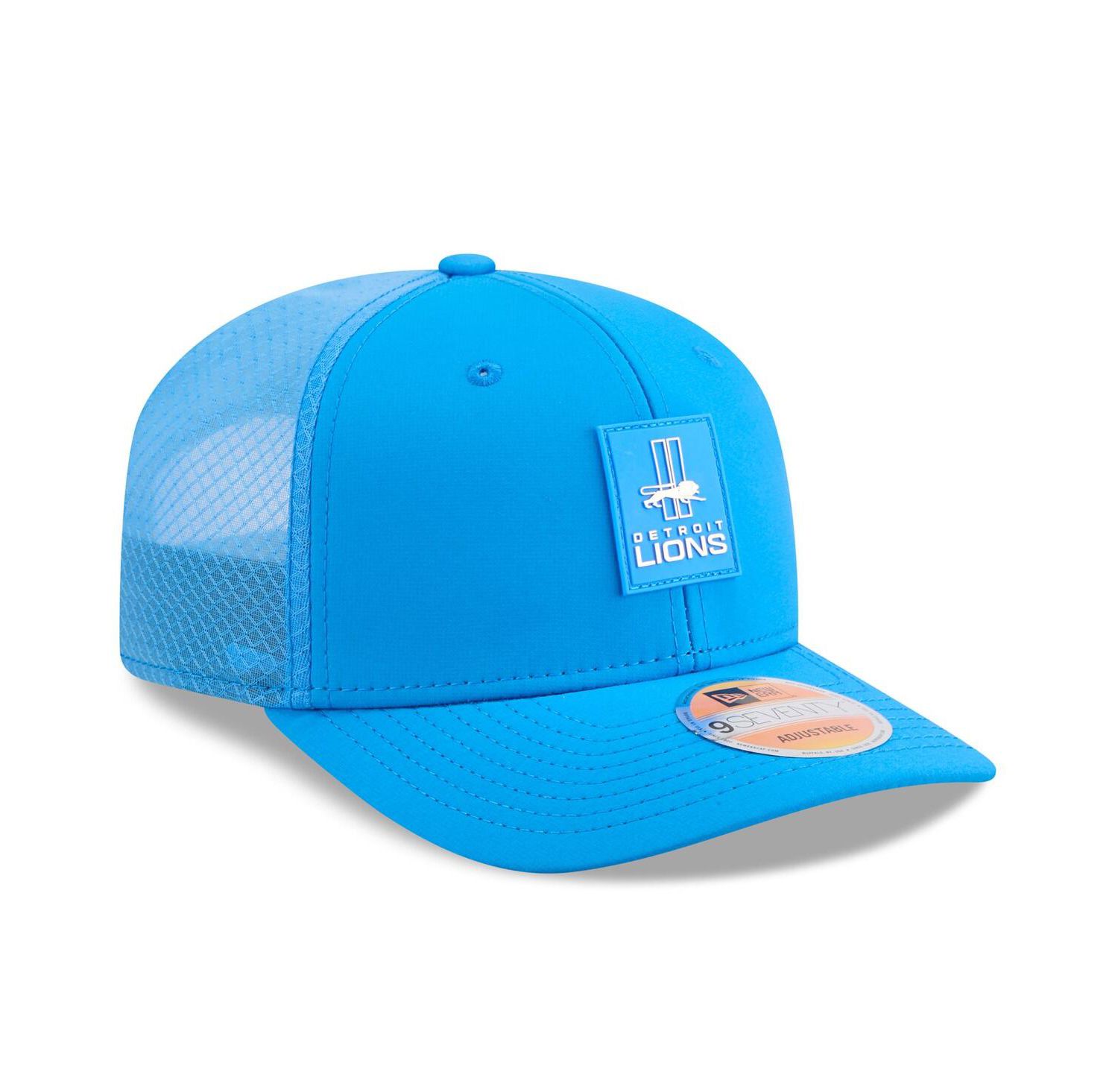 Men's Blue Detroit Lions 2025 Sideline Throwback 9SEVENTY Trucker Adjustable Hat
