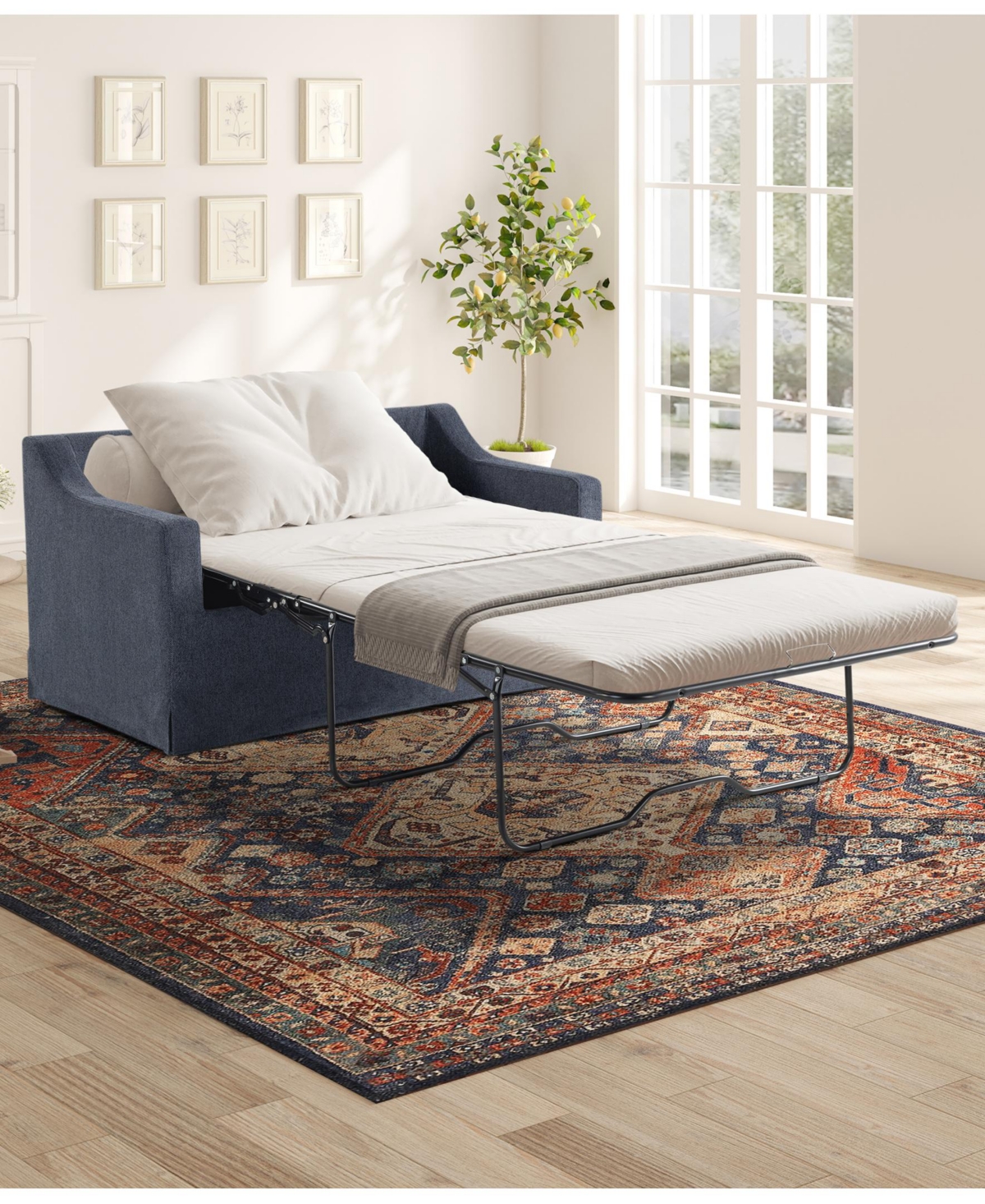 Serta 53.5" Polyester Hampstead Convertible Twin Sleeper Loveseat In Blue