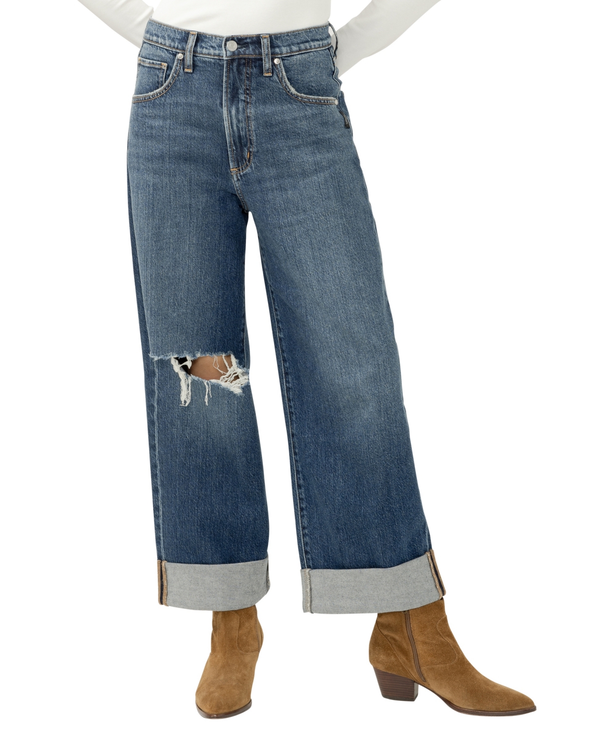 Silver Jeans Co. Women's Be Easy High Rise Wide Leg Crop Jeans In Blue