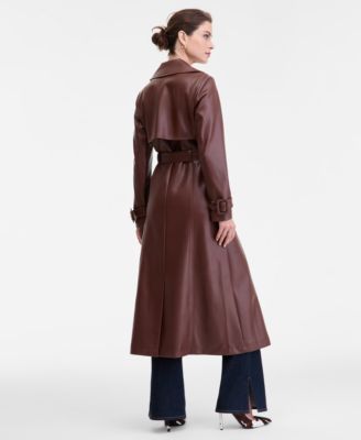 Women's Faux-Leather Trench Coat, Macy's Exclusive