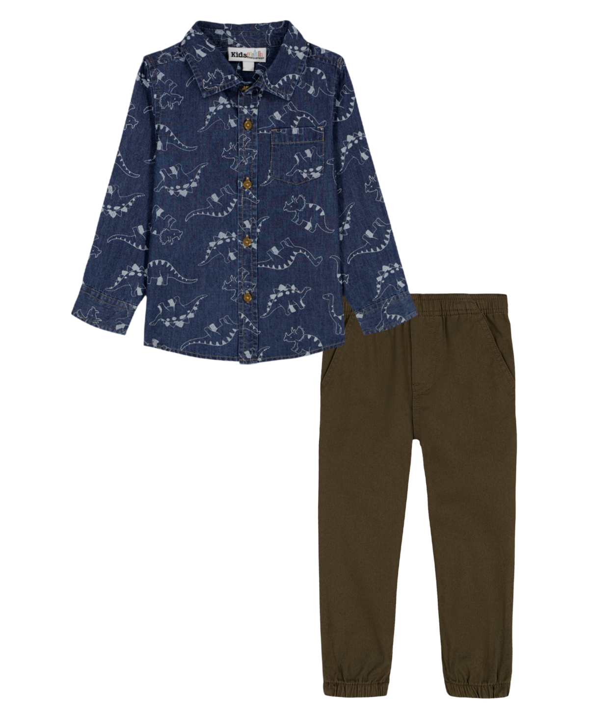 Kids Headquarters Toddler And Little Boys 2t-7 Printed Denim Shirt And Twill Joggers Set In Blue
