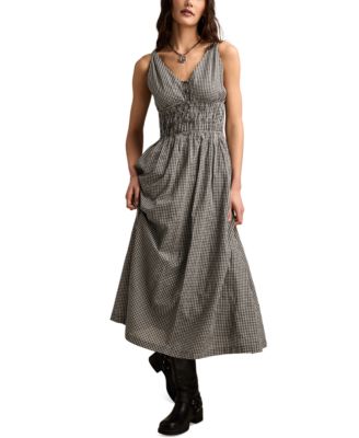 Lucky Brand - Women's Cotton V-Neck Smocked-Waist Midi Dress