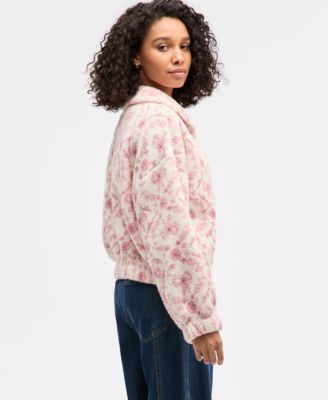 Juniors' Printed Zip-Up Sherpa Jacket