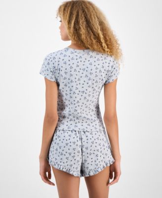 Juniors' Pointelle Short-Sleeve Top