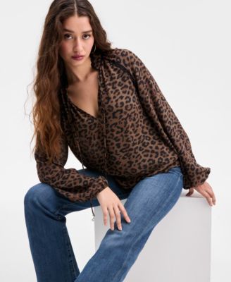 Women's Josette Lace-Trim Leopard-Print Top