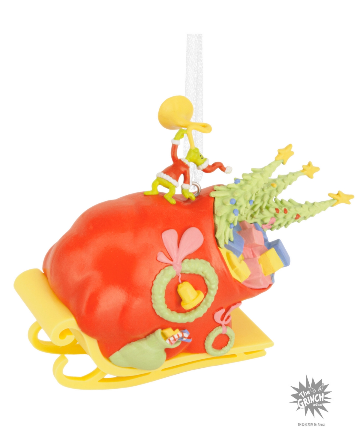 Hallmark Dr. Seuss's Grinch On Sleigh Christmas Tree Ornament In Orange