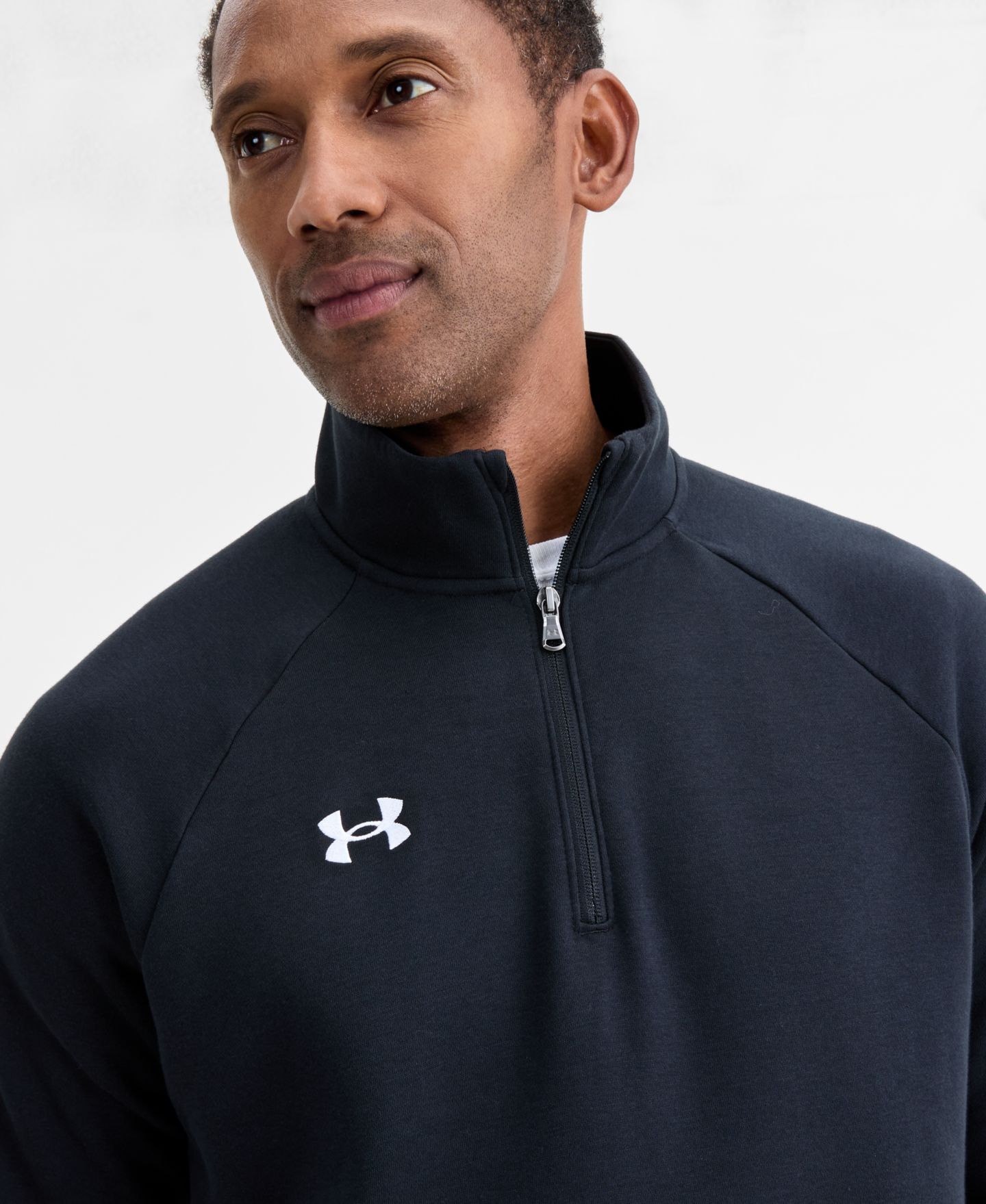 Мужской свитшот Under Armour Rival Fleece Quarter-Zip, цвет: Чёрный / Белый — фото 4