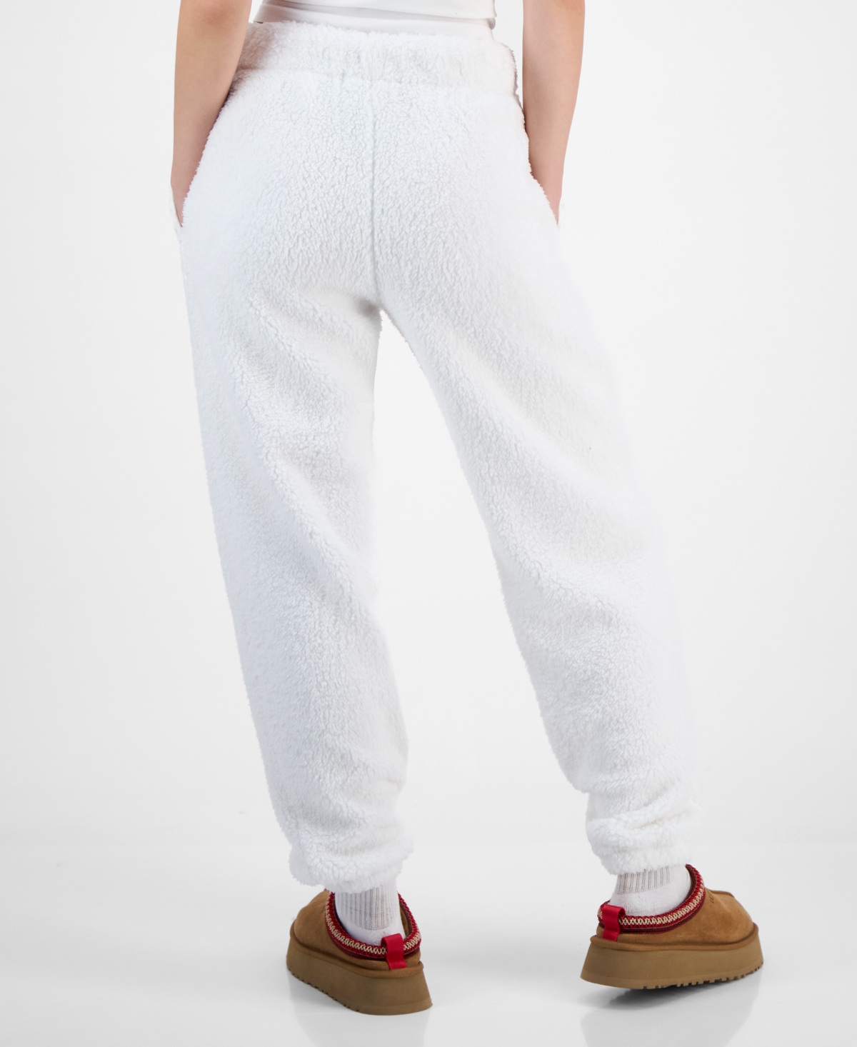 Madden Girl Juniors' Sherpa Fleece Bow Jogger Pants In White
