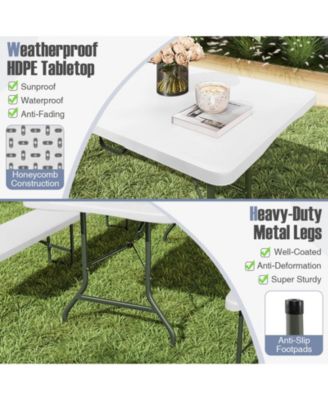 3 PCS Folding Picnic Table Set w/ 6 ft Table & 2 Benches HDPE Tabletop Bench Top
