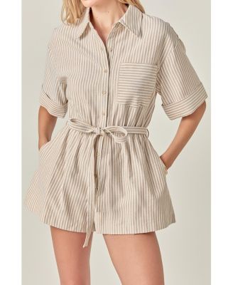 Women's STRIPE OXFORD FABRIC ROMPER