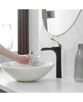 Single Hole Single Handle Bathroom Vessel Sink Faucet With Pop Up Drain Without Overflow in Matte Black Chrome