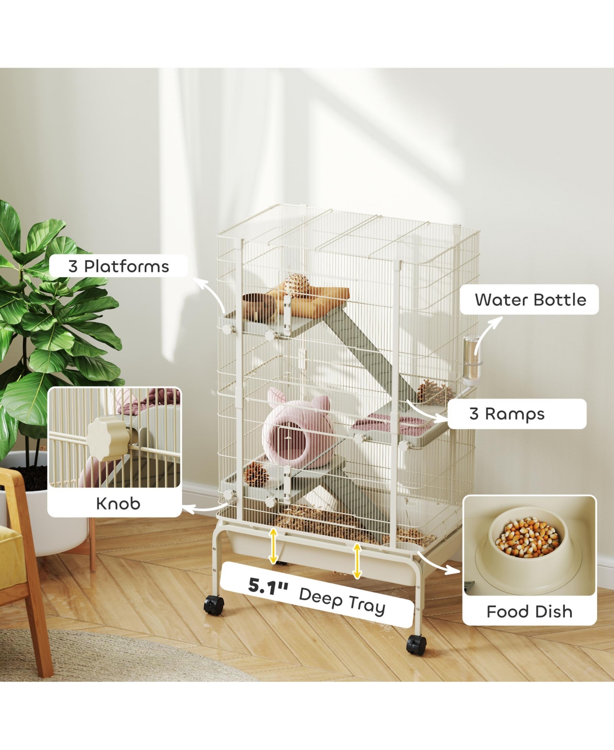 PawHut 47" Small Animal Cage, 4 Levels Large Rolling Metal Ferret Cage