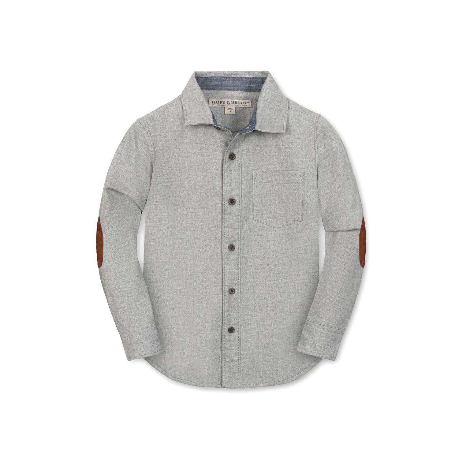 Boys Hope and Henry Organic Long Sleeve Flannel Button Down Shirt with Elbow Patches
