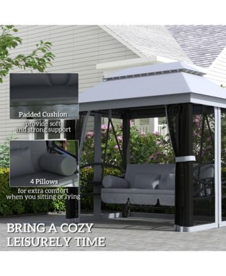 3-Seat Patio Swing Chair, Gazebo Swing with Mesh Sidewalls,
