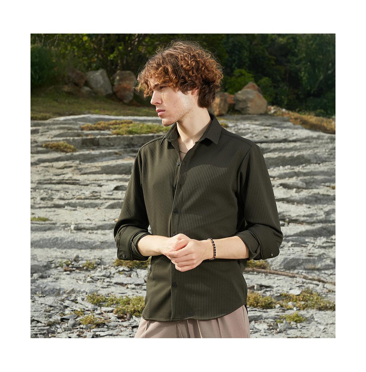 Campus Sutra Men's Ribbed-Woven Shirt