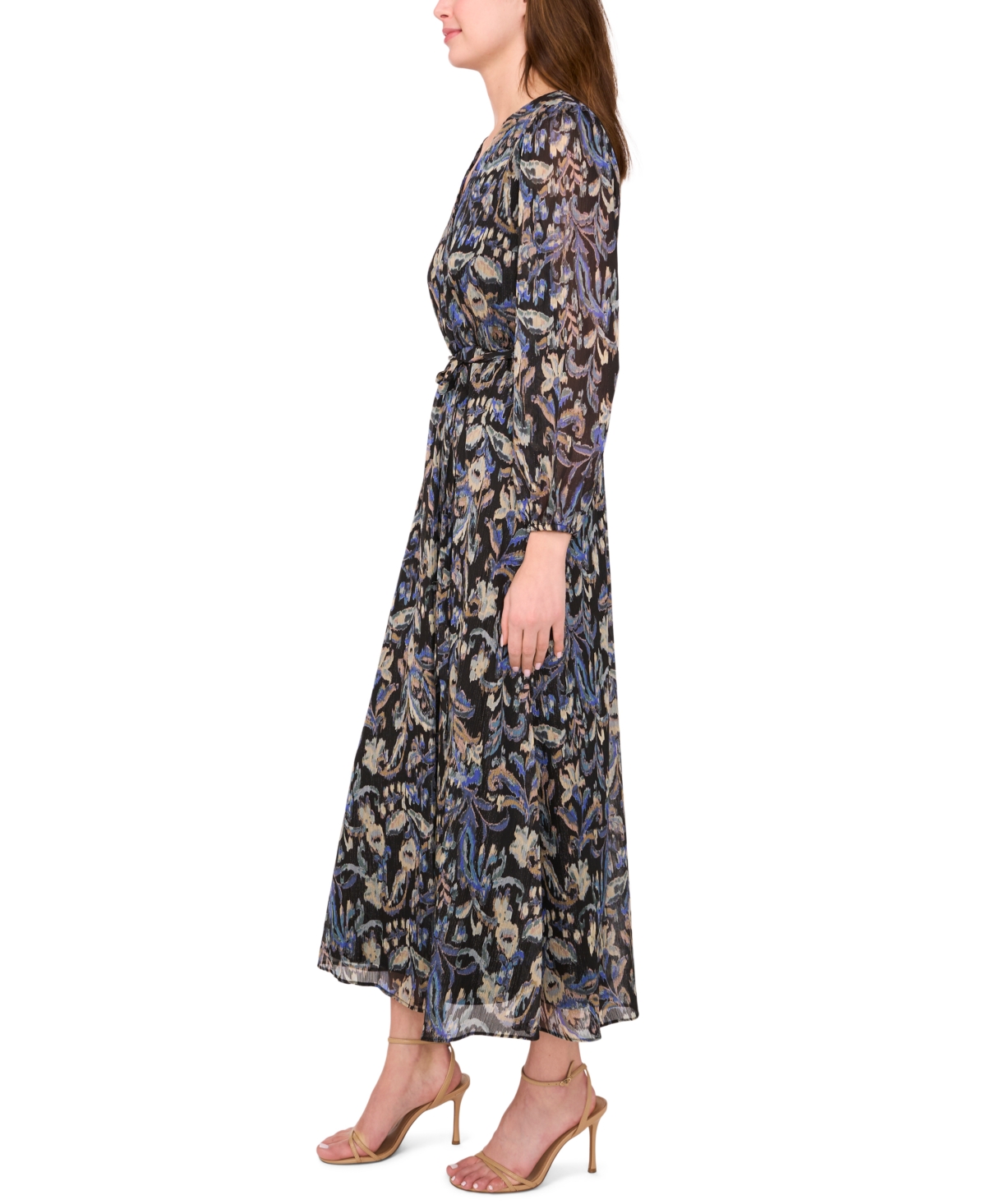 Msk Women's Long Sleeve Surplice Maxi Dress In Blue