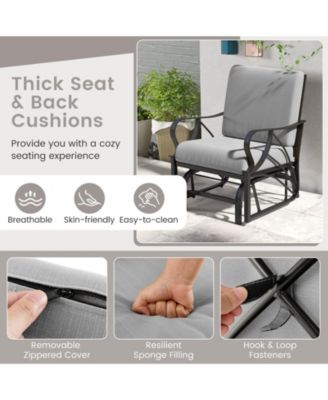 2PCS Patio Glider Chair Single Outdoor Rocking Chair with Seat and Back Cushions