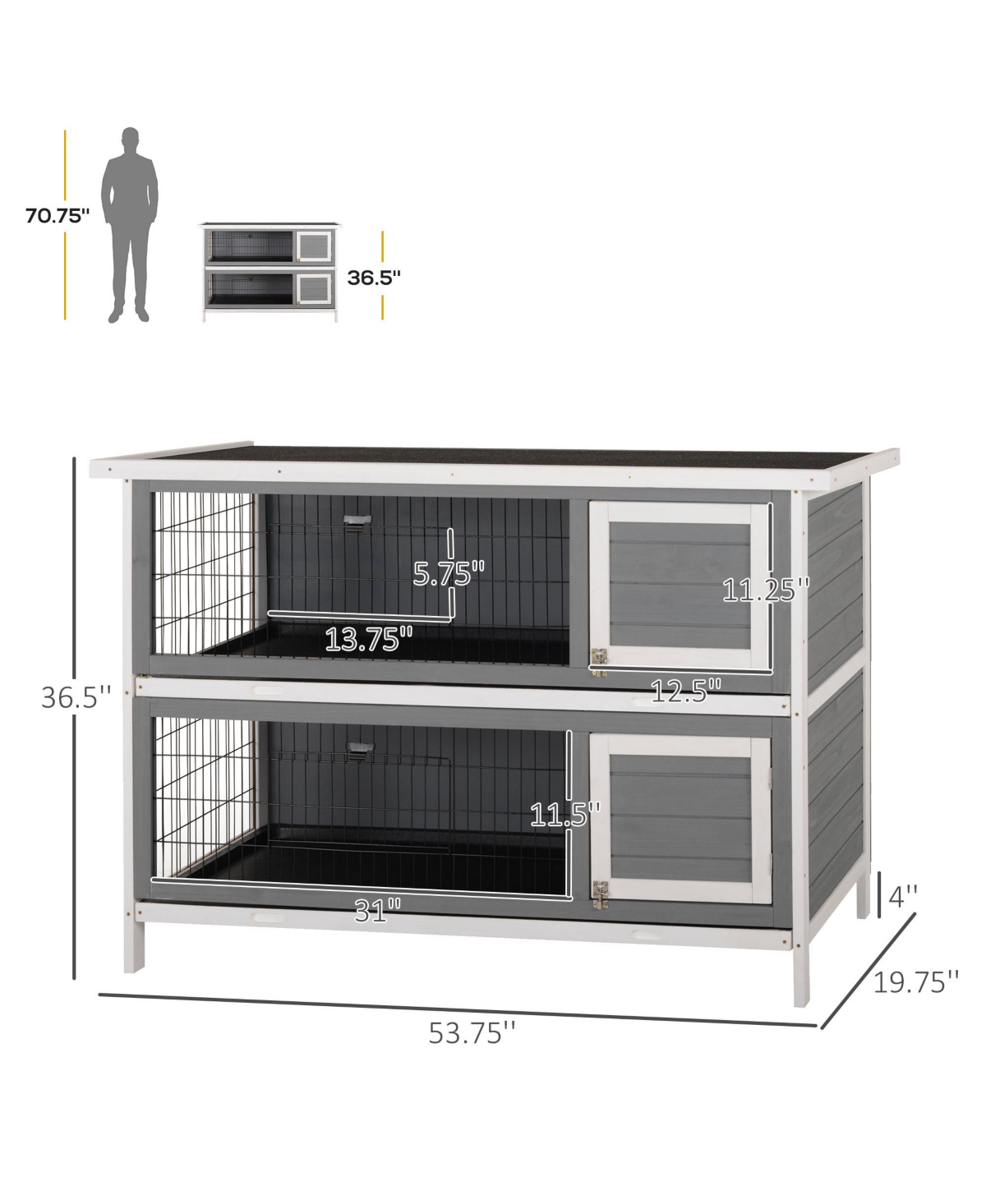 PawHut Wooden Bunny Cage w/ Dividers and Pull Out Trays for Outdoors