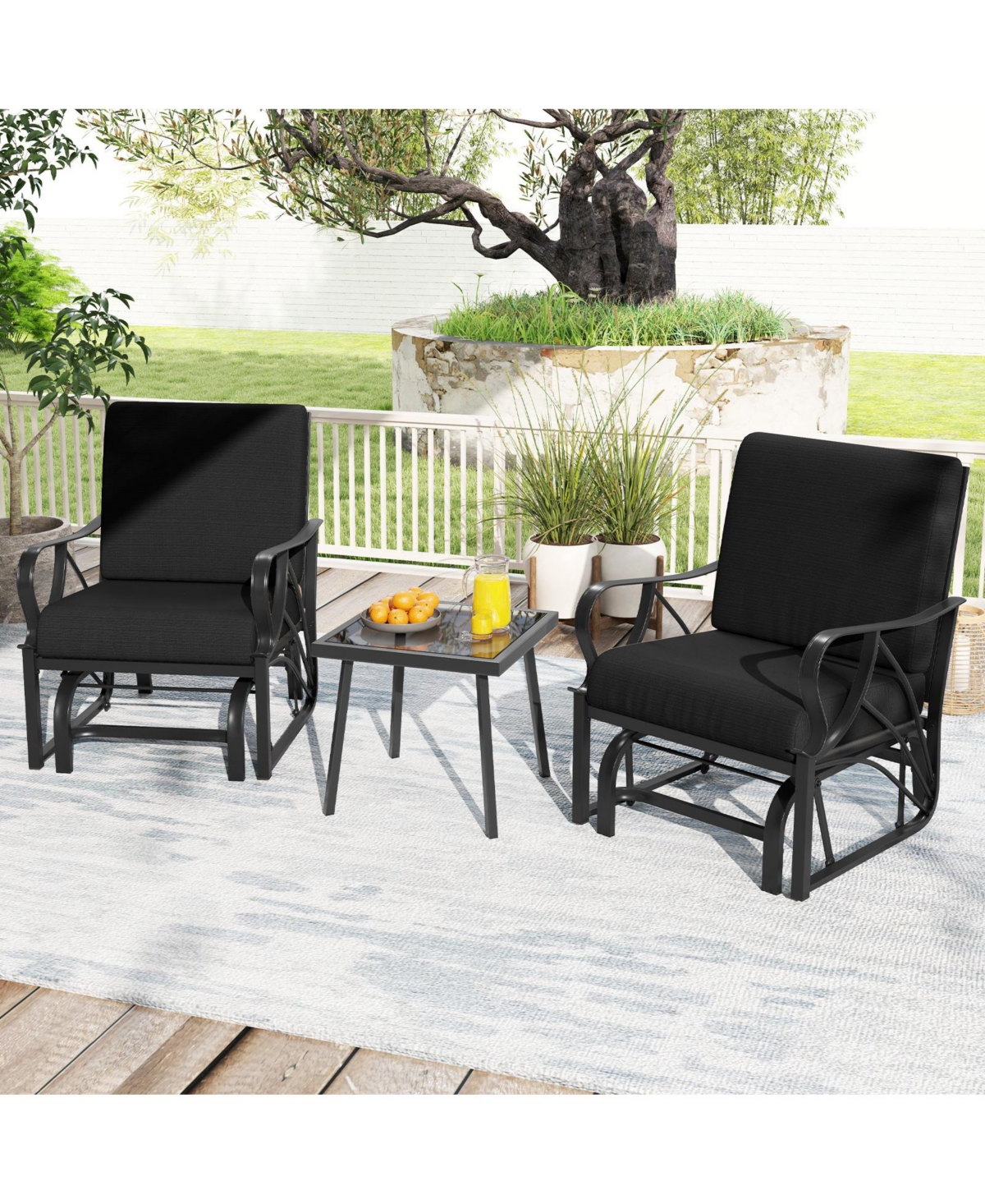 Gymax 2PCS Patio Glider Chair Single Outdoor Rocking with Seat and Back Cushions