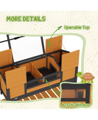 Wooden Tortoise Habitat W/ Adjustable Lamp Holder 2 Houses,