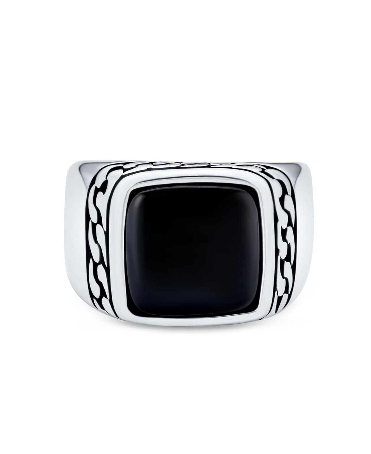 Bling Jewelry Classic Chain Link Accent Black Onyx Square Signet Ring Heavy Oxidized .925 Sterling Silver