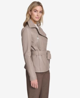 Women's Violet Belted Moto Leather Jacket