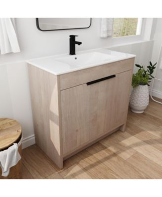 36 Inch Freestanding Vanity with Ceramic Sink and Soft-Close Cabinet Doors