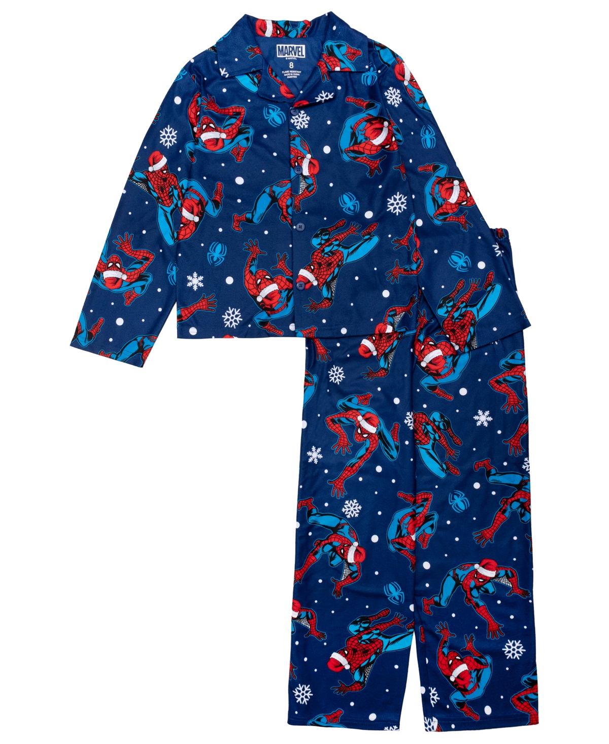 Ame Little and Big Boys 2-Piece Spiderman Notch Collar Top Open Leg Pants Pajama Set