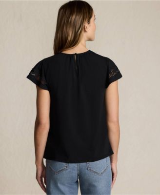 Women's Lightweight Jersey Crew Neck Ruffle Sleeve Flowy Top