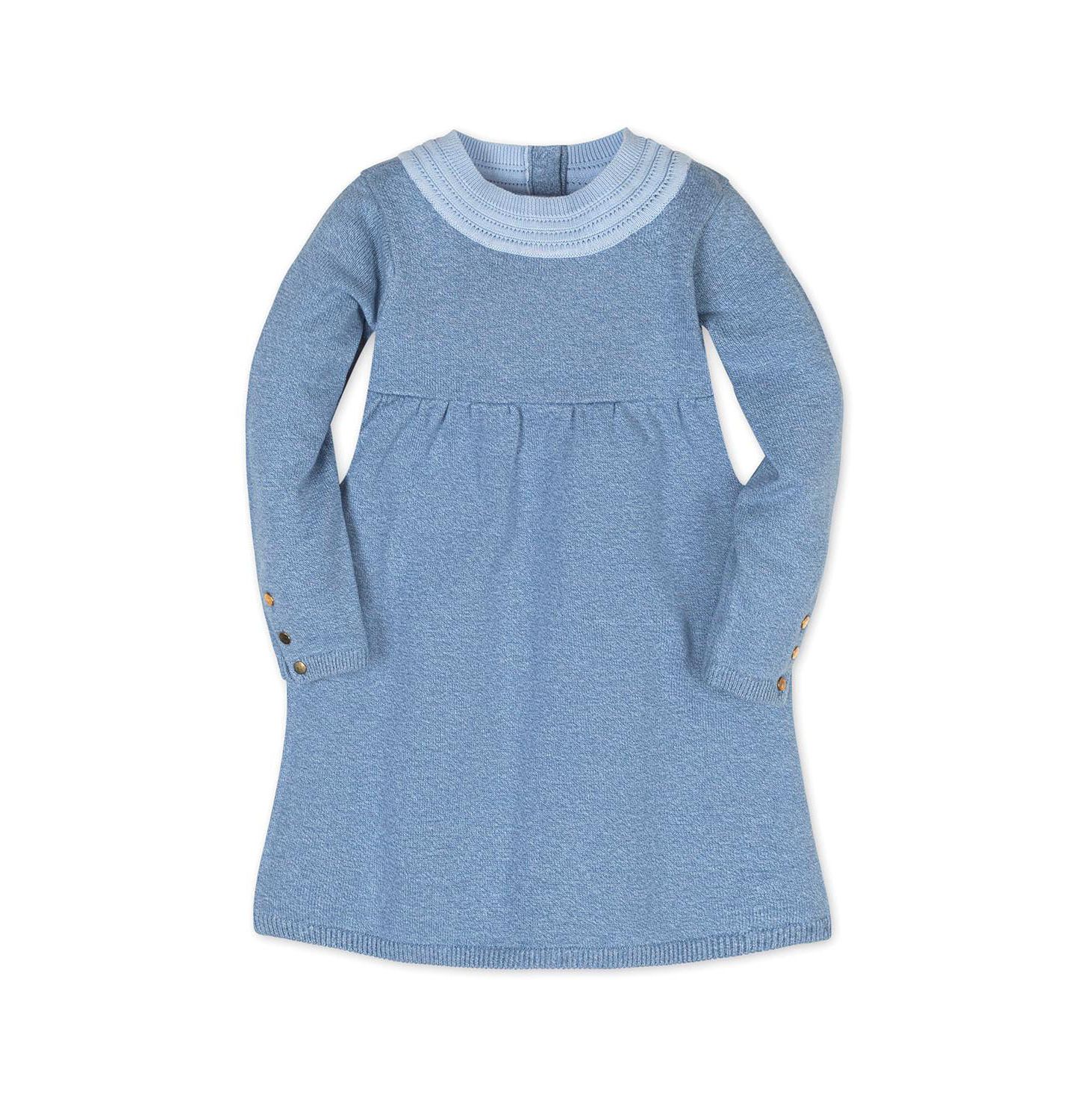 Платье Hope & Henry Organic Long Sleeve Empire Sweater Dress with Collar Detail для девочек-малышей, цвет: Средний синий меланжевый — фото 1