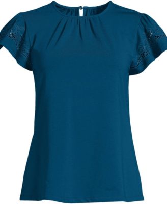Women's Plus Size Lightweight Jersey Crew Neck Ruffle Sleeve Flowy Top