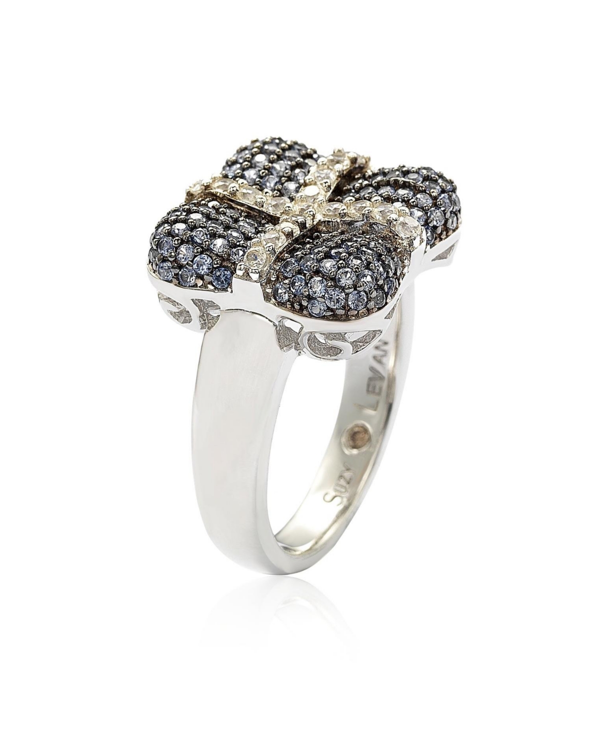 Suzy Levian New York Suzy Levian Sterling Silver Sapphire & Created White Sapphire Wrapped Cushion Ring