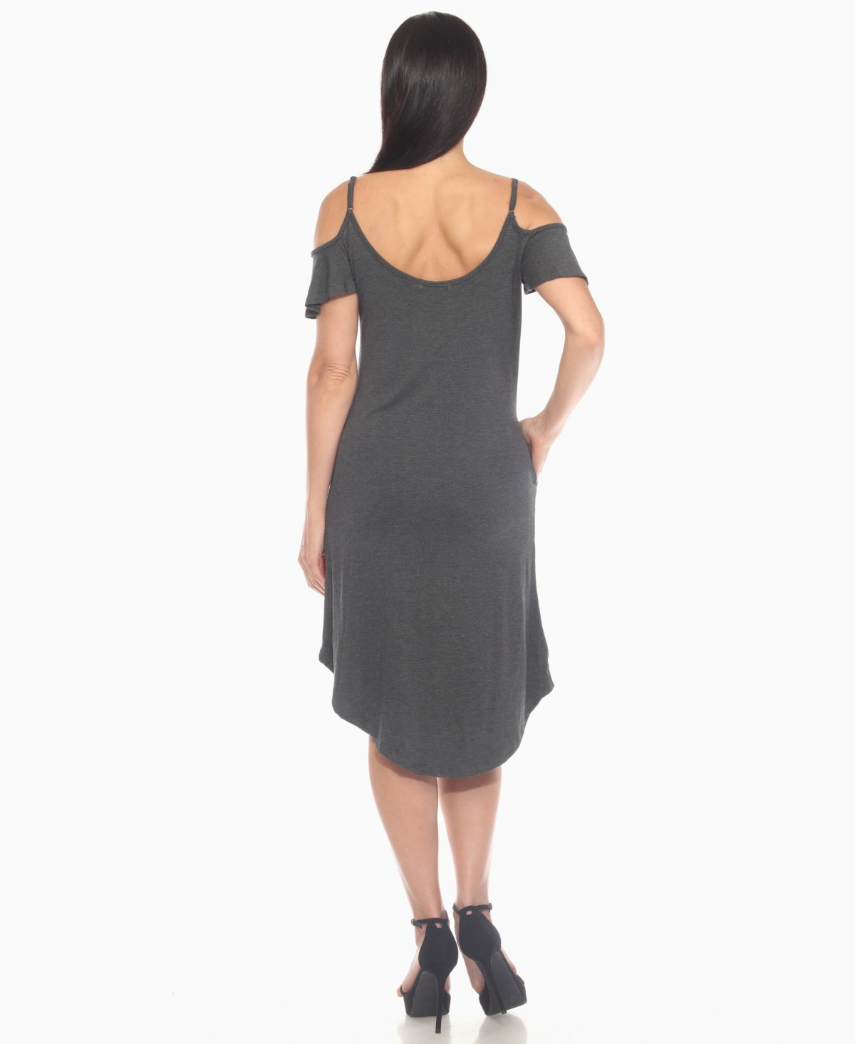 White Mark Women's Casual Scoop Neck Flutter Sleeve Knee Length Dress In Gray