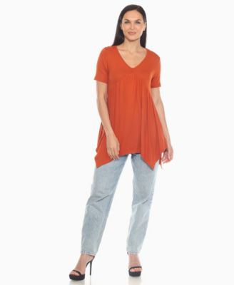 Women's Short Sleeve Shirred Front Knit Tunic Top