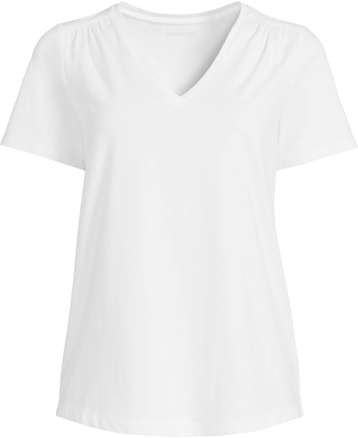 Lands' End Women's Petite Short Sleeve Lightweight Jersey Gathered Shoulder T-Shirt