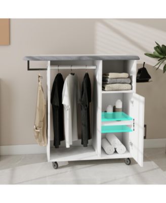 Rolling Ironing Cabinet with Foldable Ironing Board and Storage Shelves