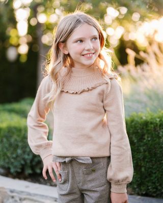 Little and Big Girls' Organic Long Sleeve Mock Neck Sweater with Ruffle