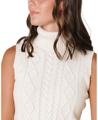 Women's Organic Sleeveless Cable Knit Turtleneck Sweater