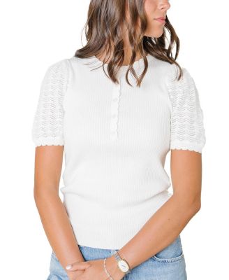 Women's Organic Pointelle Sleeve Henley Sweater