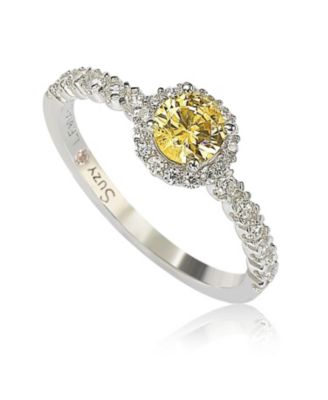 Suzy Levian Sterling Silver Sapphire & Created White Sapphire Petite Halo Bridal Ring