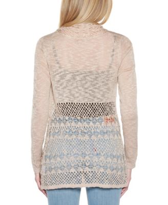 Women's Open-Front Pointelle-Trim Cardigan Sweater