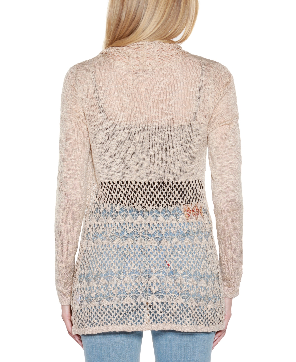 Belldini Women's Open-front Pointelle-trim Cardigan Sweater In Neutral