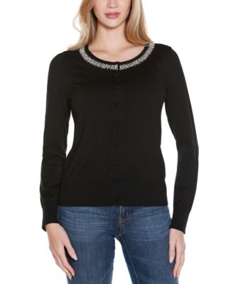 Women's Embellished Neckline Cardigan Sweater