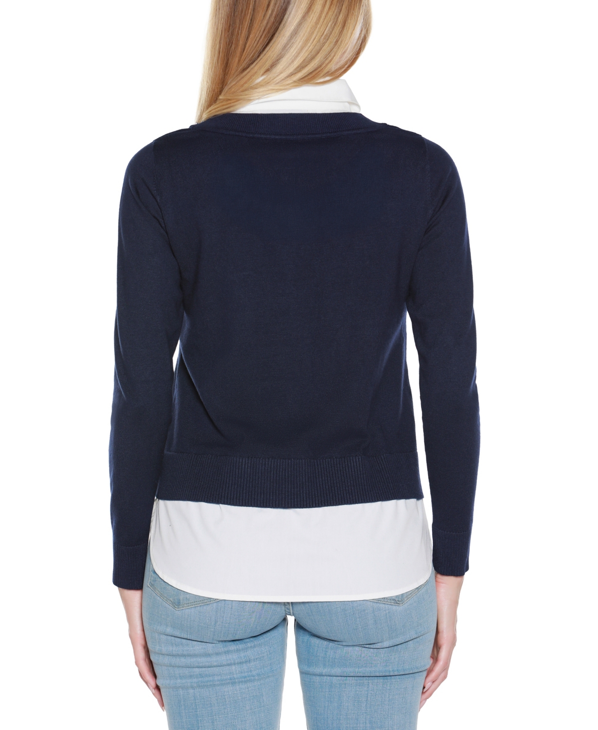 Belldini Women's Rhinestone-Neckline Two-Fer Sweater
