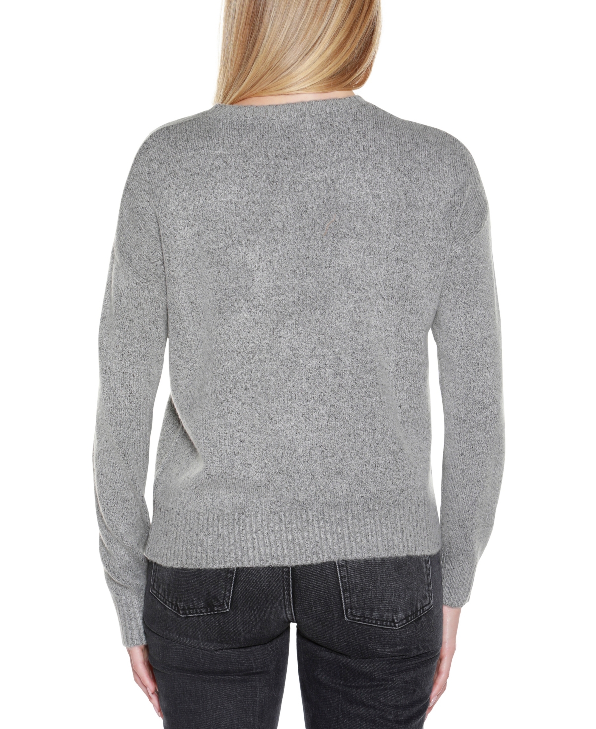 Belldini Women's Embroidered Flowers Sweater In Gray